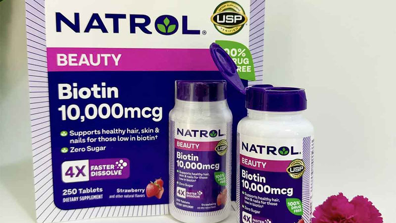 thuc pham chuc nang dung cho toc 2 Natrol Biotin 10.000 mcg